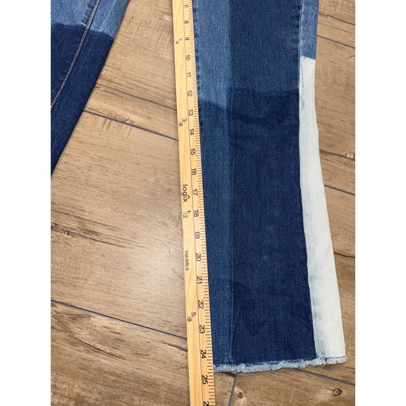 Universal Thread Women's Jeans Size 0/25R Blue‎ Patchwork Cropped Raw Hem Denim - Picture 4 of 6